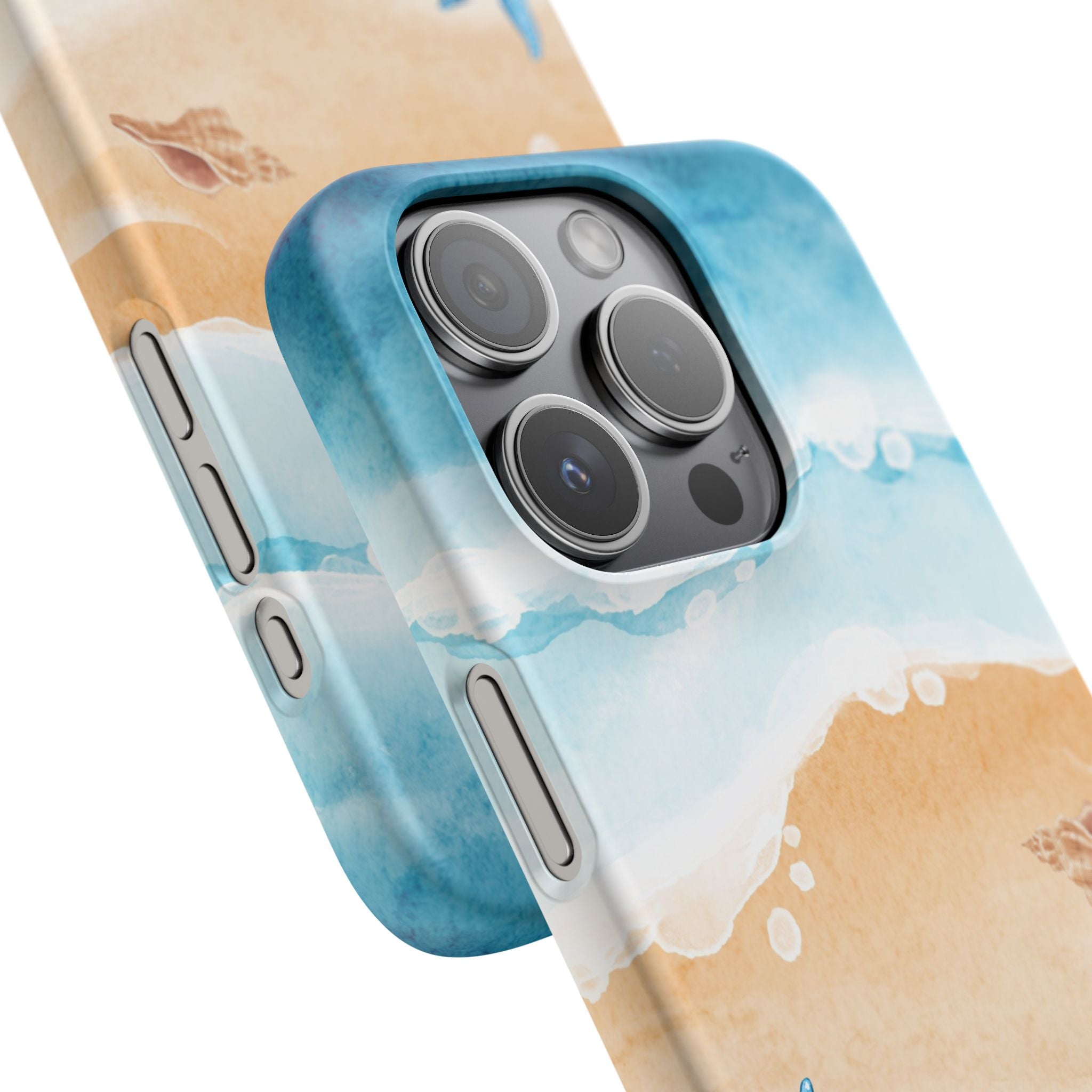 Beach Scene Phone Case — Watercolor Sand, Seashells & Crabs