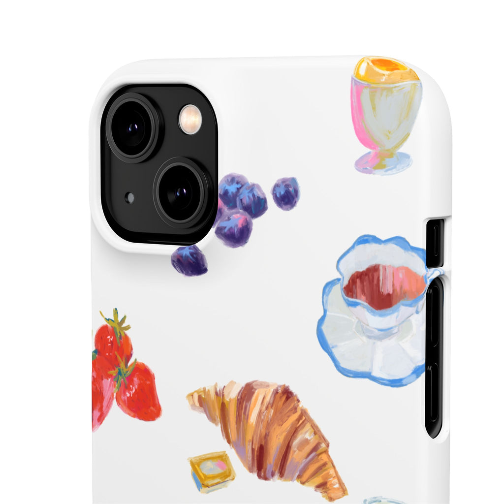 Phone Case — Watercolor Breakfast Pattern (croissant, berries, juice)