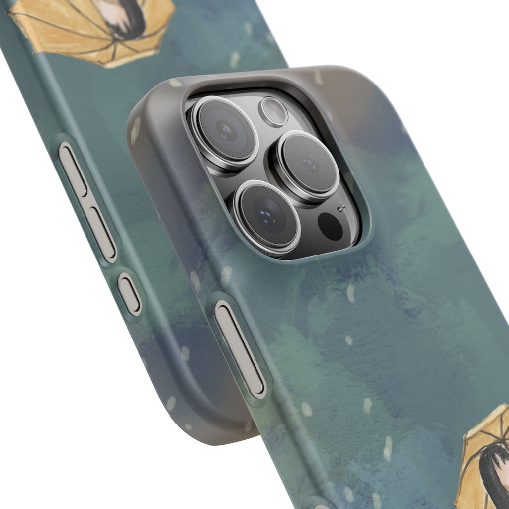 Artistic Rainfall Phone Case – Woman with Umbrella Design