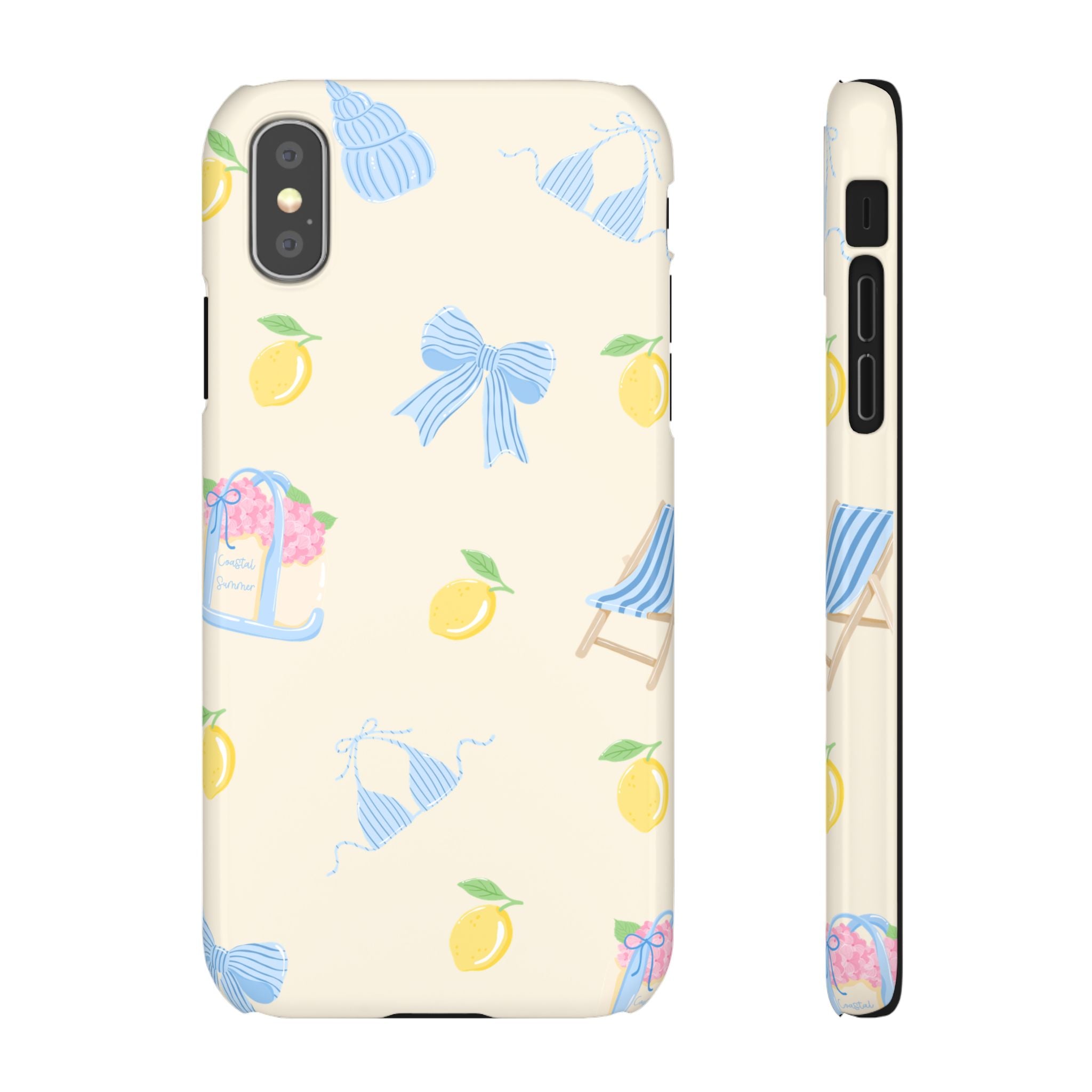 Cute Lemon & Beach Pattern Phone Case — Pastel Summer Snap Case