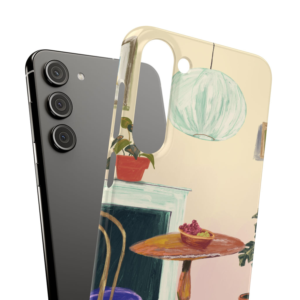 Vintage Bistro Phone Case — Cozy Cafe Interior Illustration Snap Case