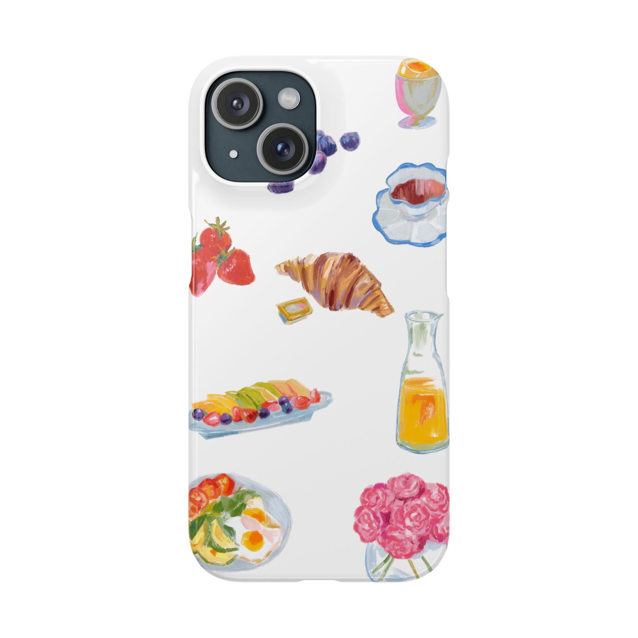 Phone Case — Watercolor Breakfast Pattern (croissant, berries, juice)