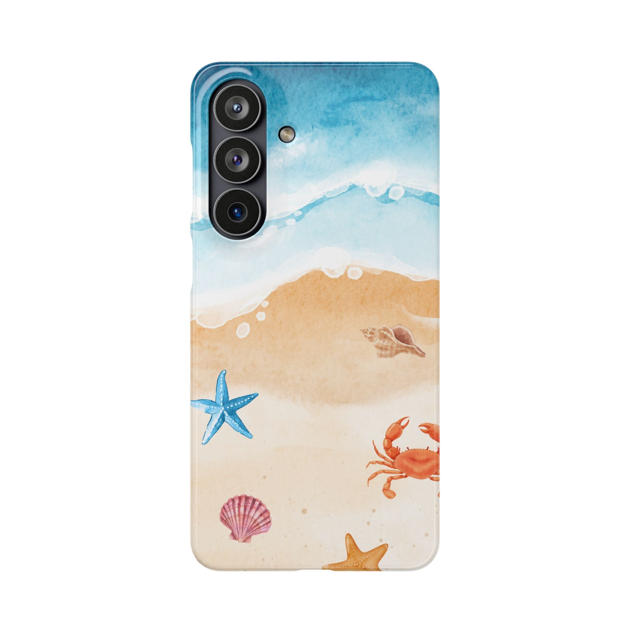 Beach Scene Phone Case — Watercolor Sand, Seashells & Crabs