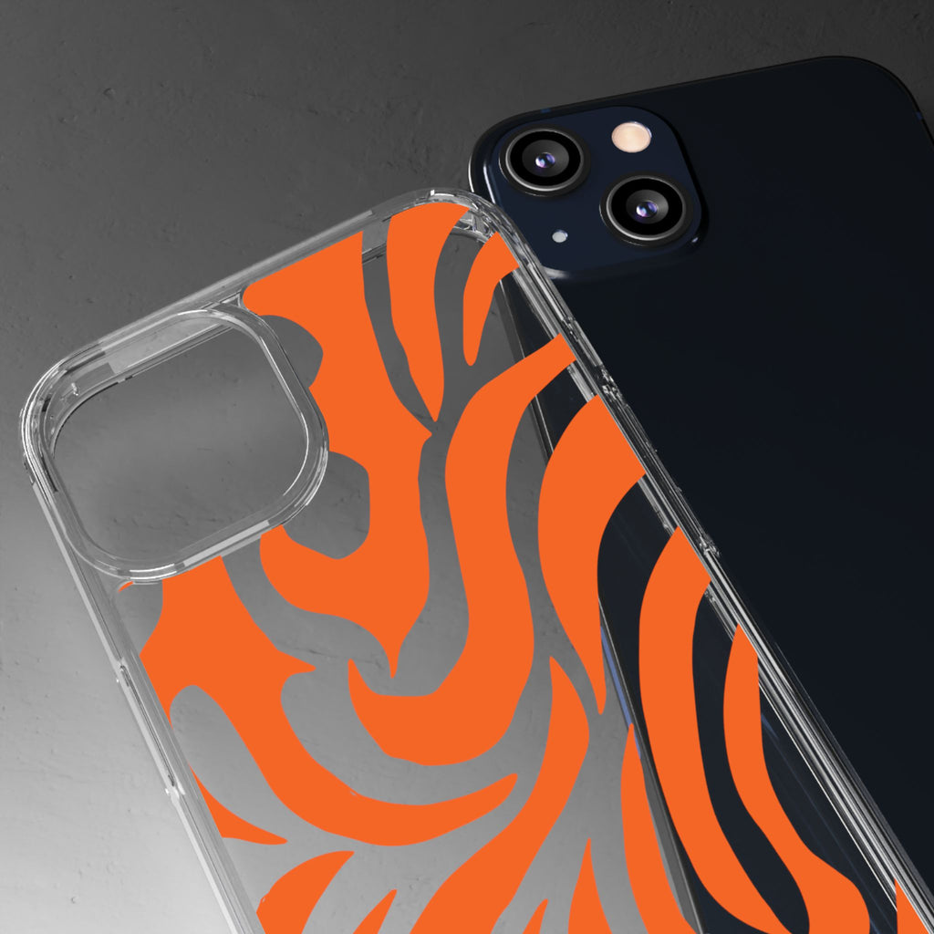 Orange Tiger Stripe Clear Phone Case — Bold Animal Print iPhone Cover