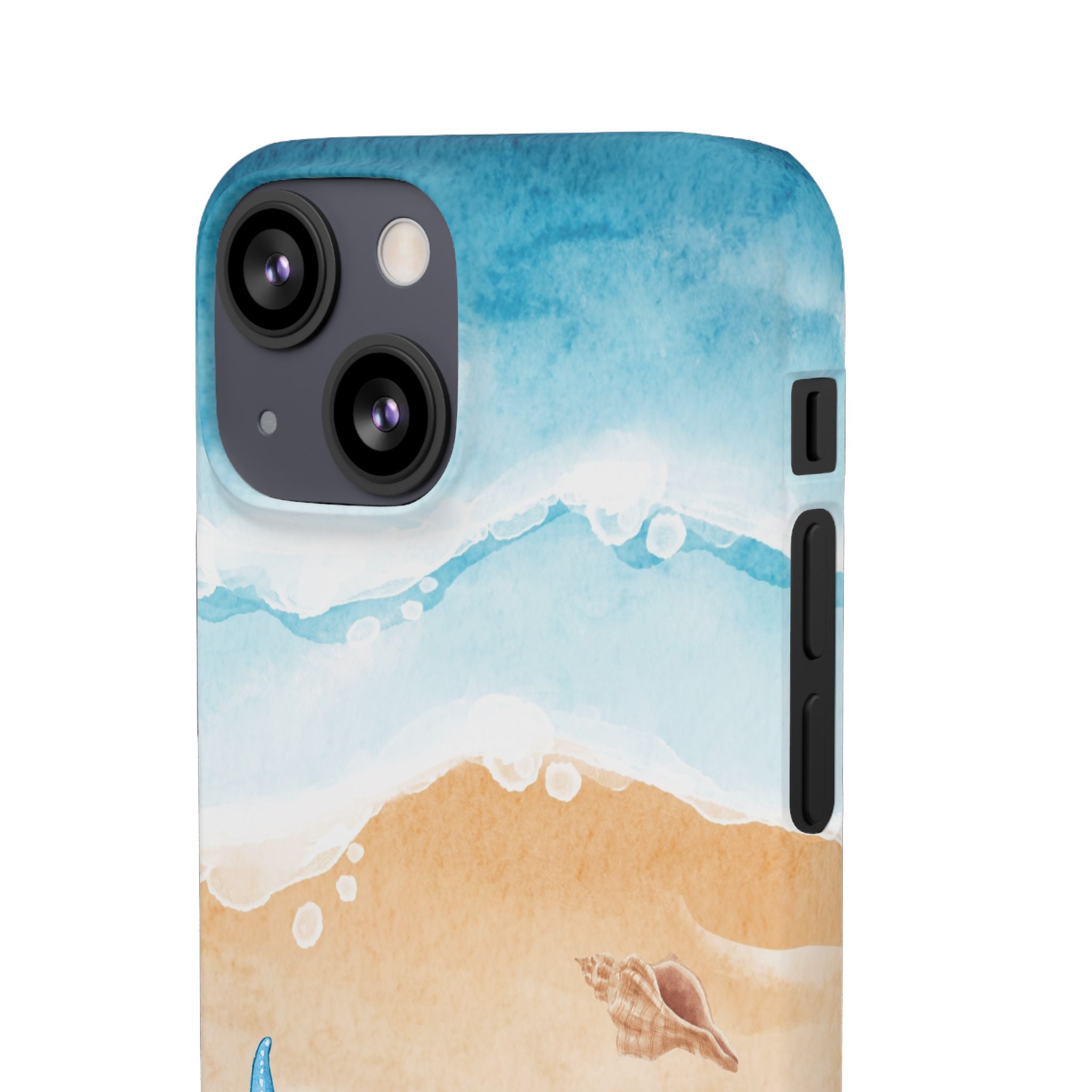 Beach Scene Phone Case — Watercolor Sand, Seashells & Crabs
