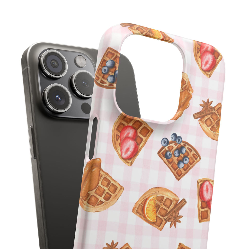 Waffle Picnic Phone Case — Cute Strawberry & Blueberry Waffles on Pink Gingham Snap Case
