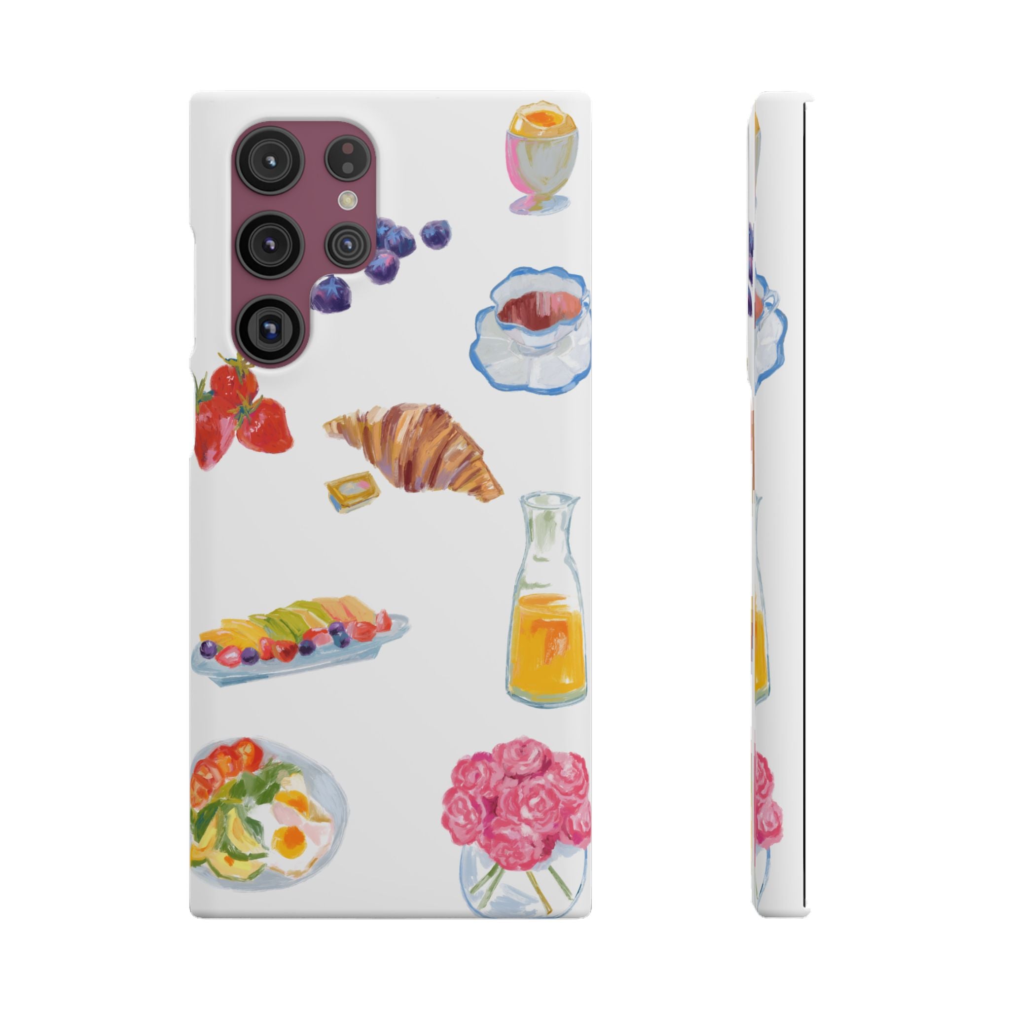 Phone Case — Watercolor Breakfast Pattern (croissant, berries, juice)