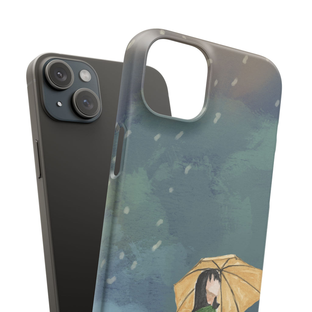 Artistic Rainfall Phone Case – Woman with Umbrella Design