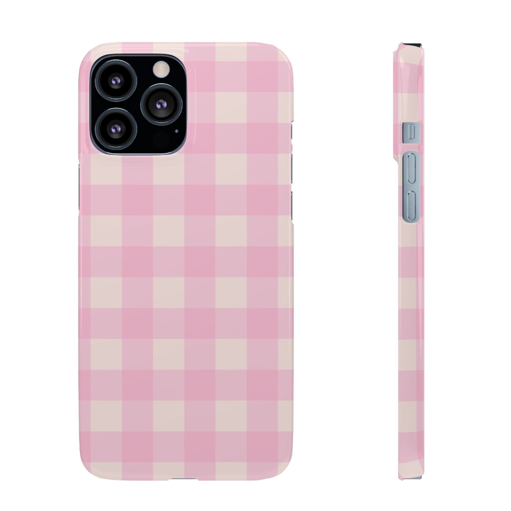 Pink Gingham Snap Phone Case - Cute Pastel Checkered iPhone Cover