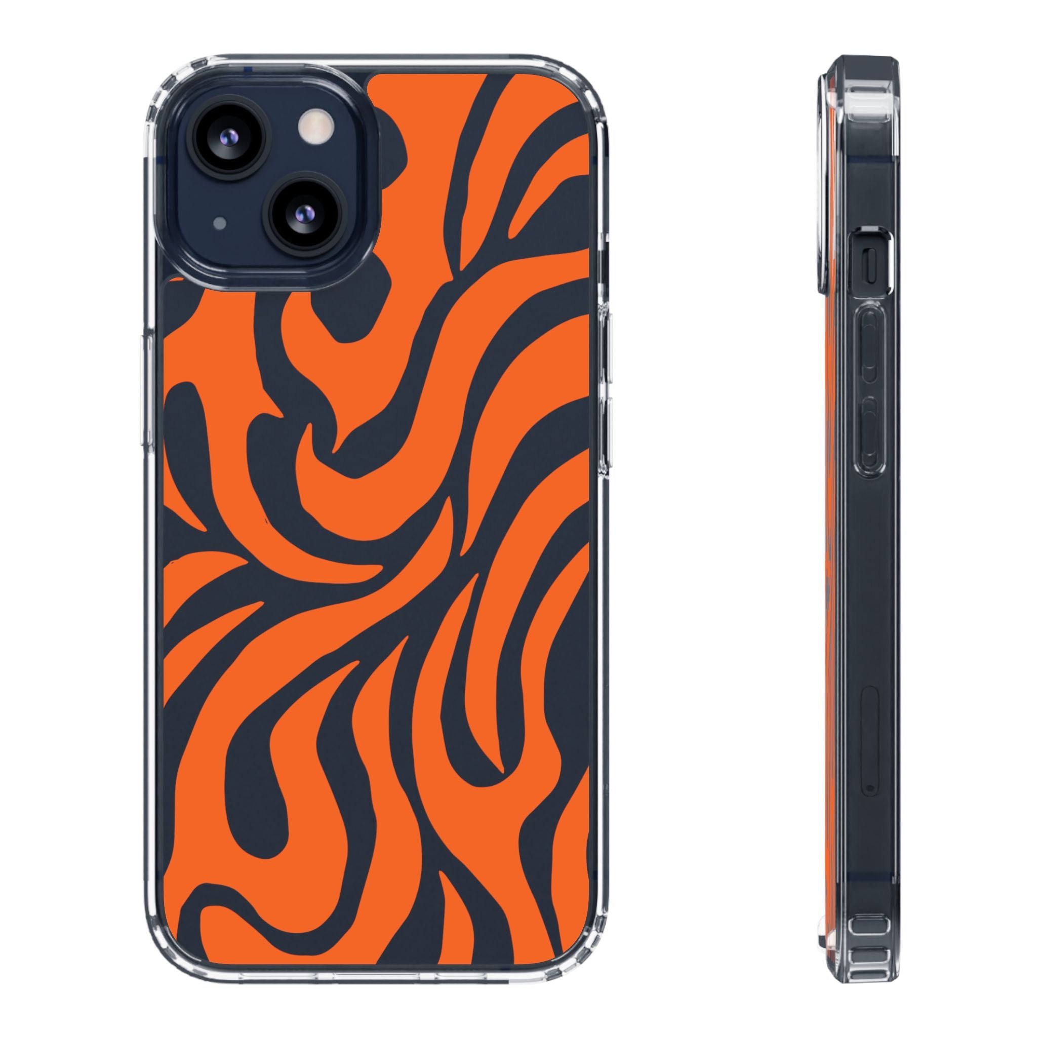 Orange Tiger Stripe Clear Phone Case — Bold Animal Print iPhone Cover