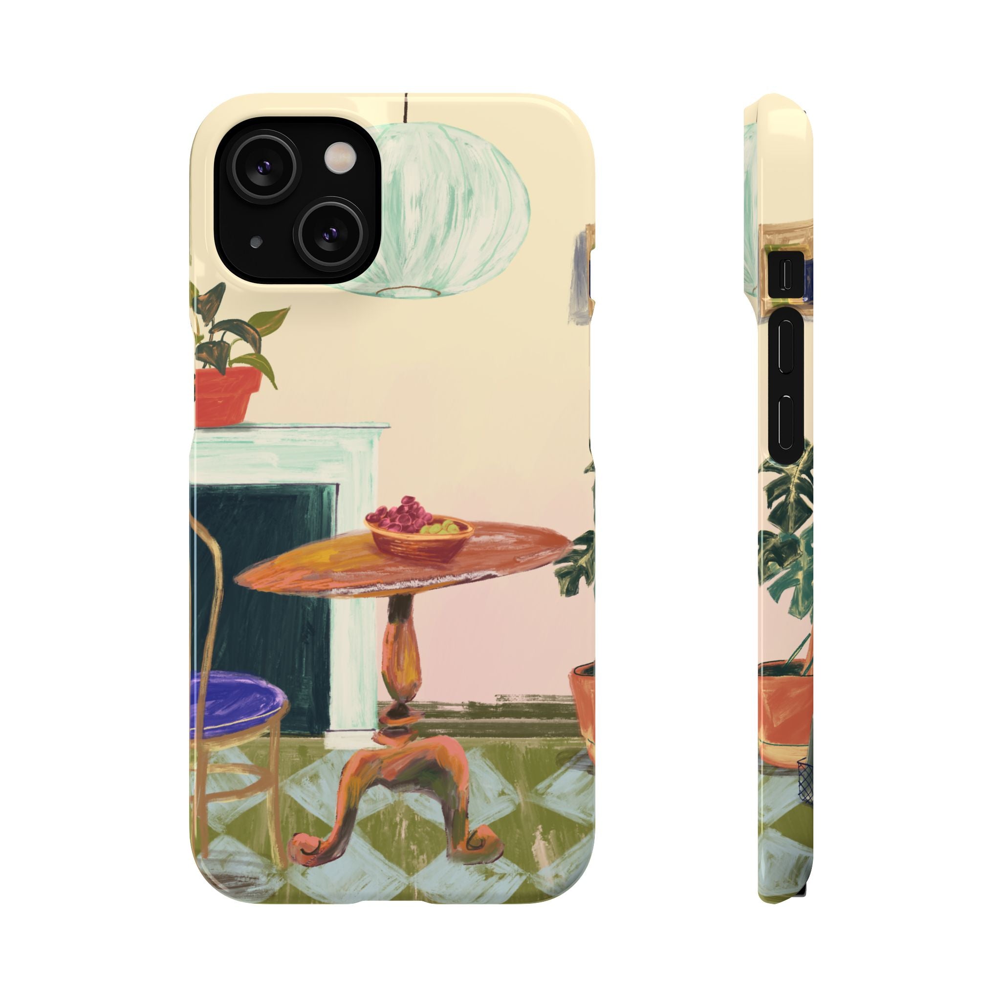 Vintage Bistro Phone Case — Cozy Cafe Interior Illustration Snap Case