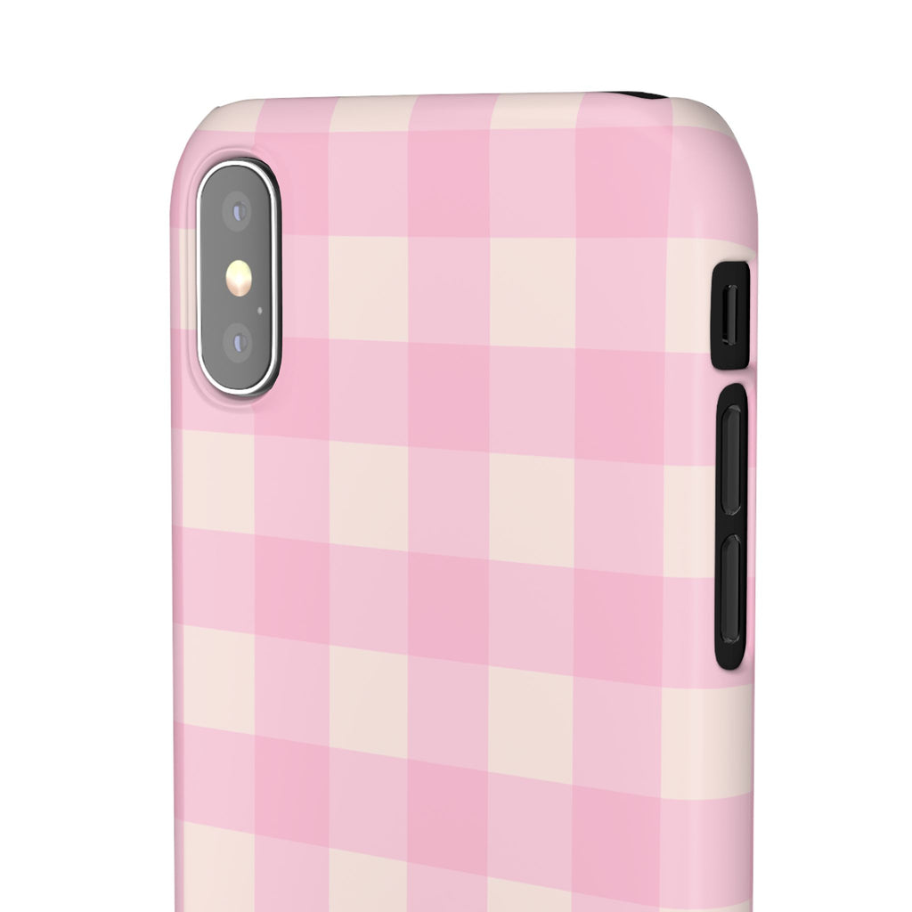 Pink Gingham Snap Phone Case - Cute Pastel Checkered iPhone Cover