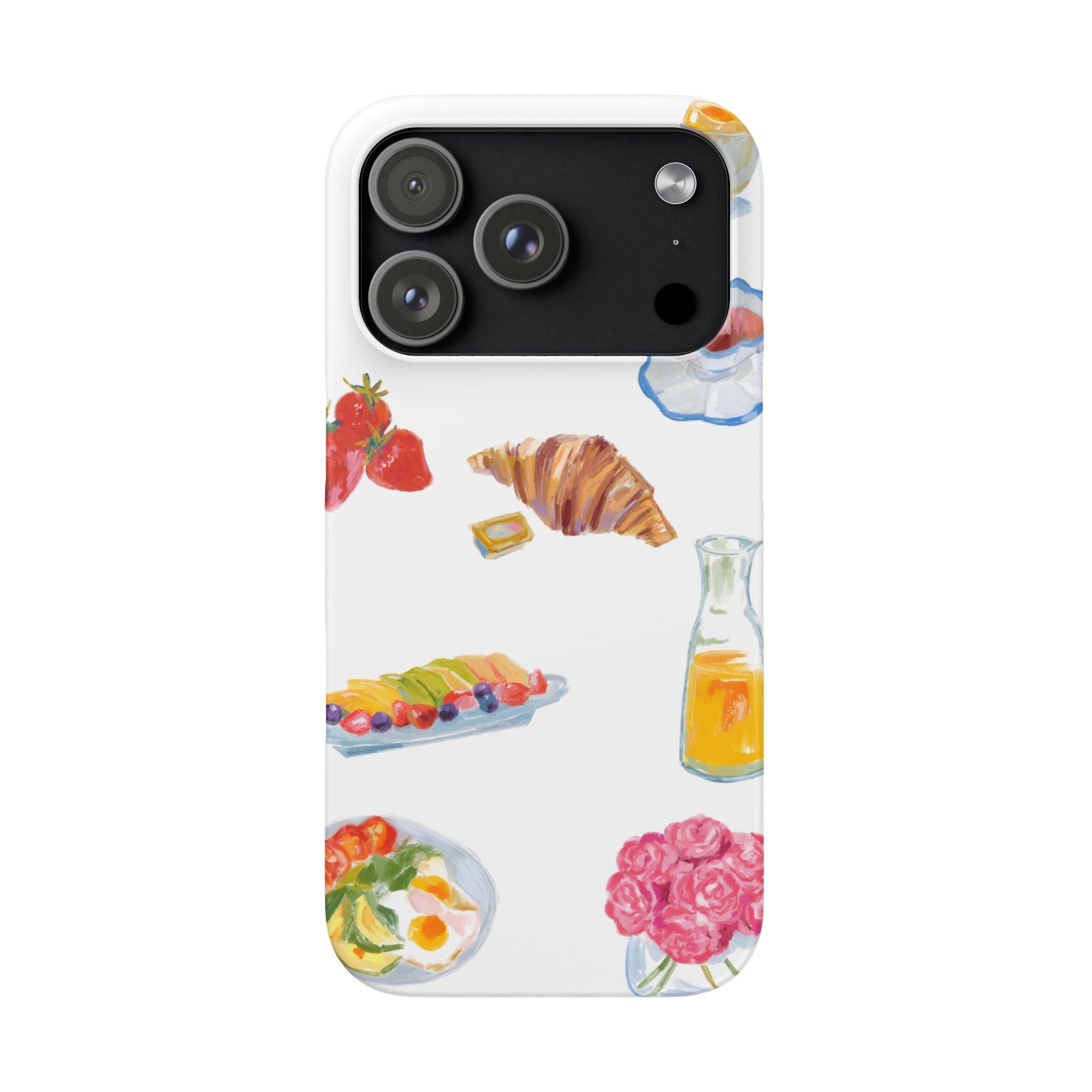 Phone Case — Watercolor Breakfast Pattern (croissant, berries, juice)