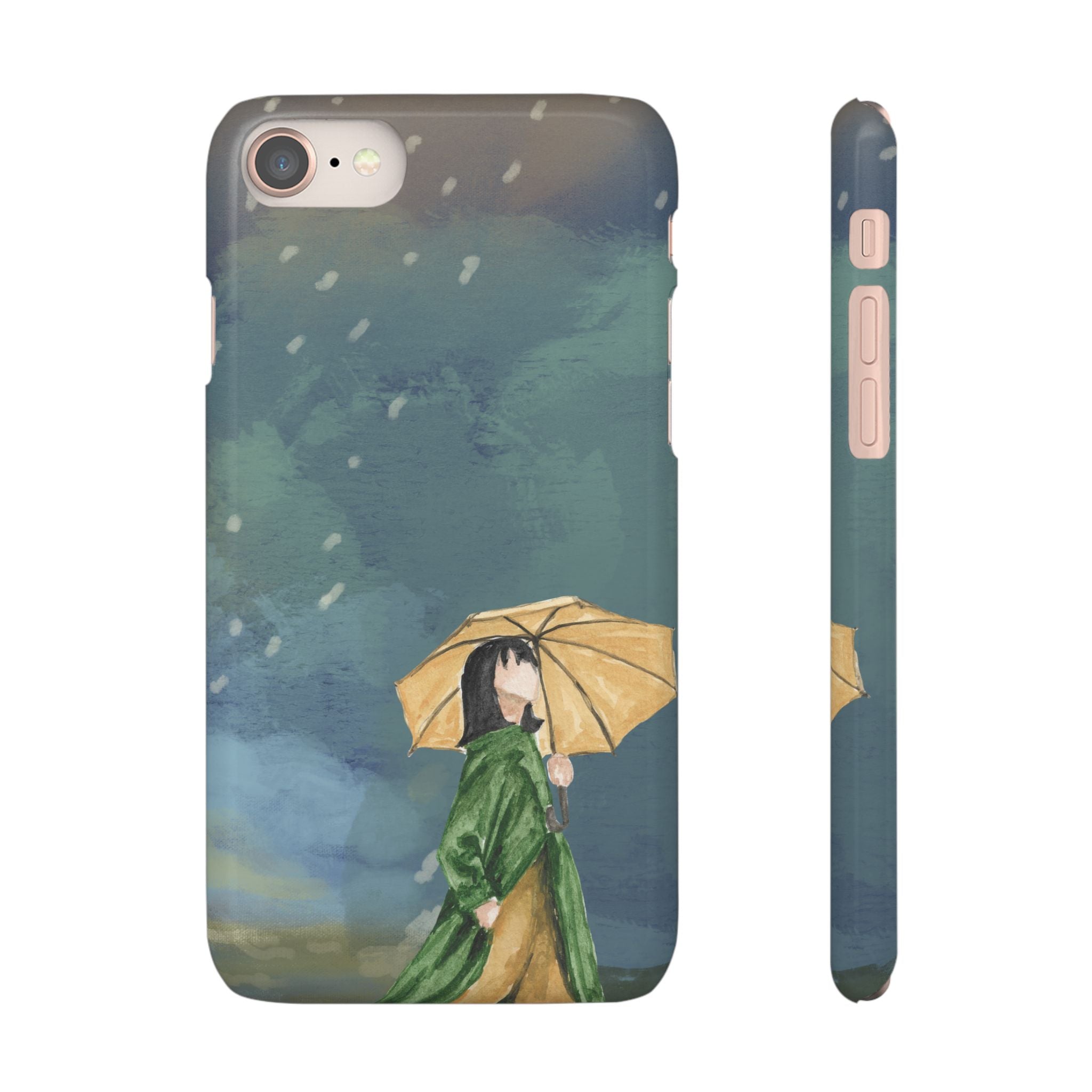 Artistic Rainfall Phone Case – Woman with Umbrella Design
