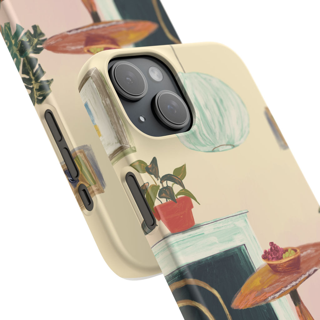 Vintage Bistro Phone Case — Cozy Cafe Interior Illustration Snap Case