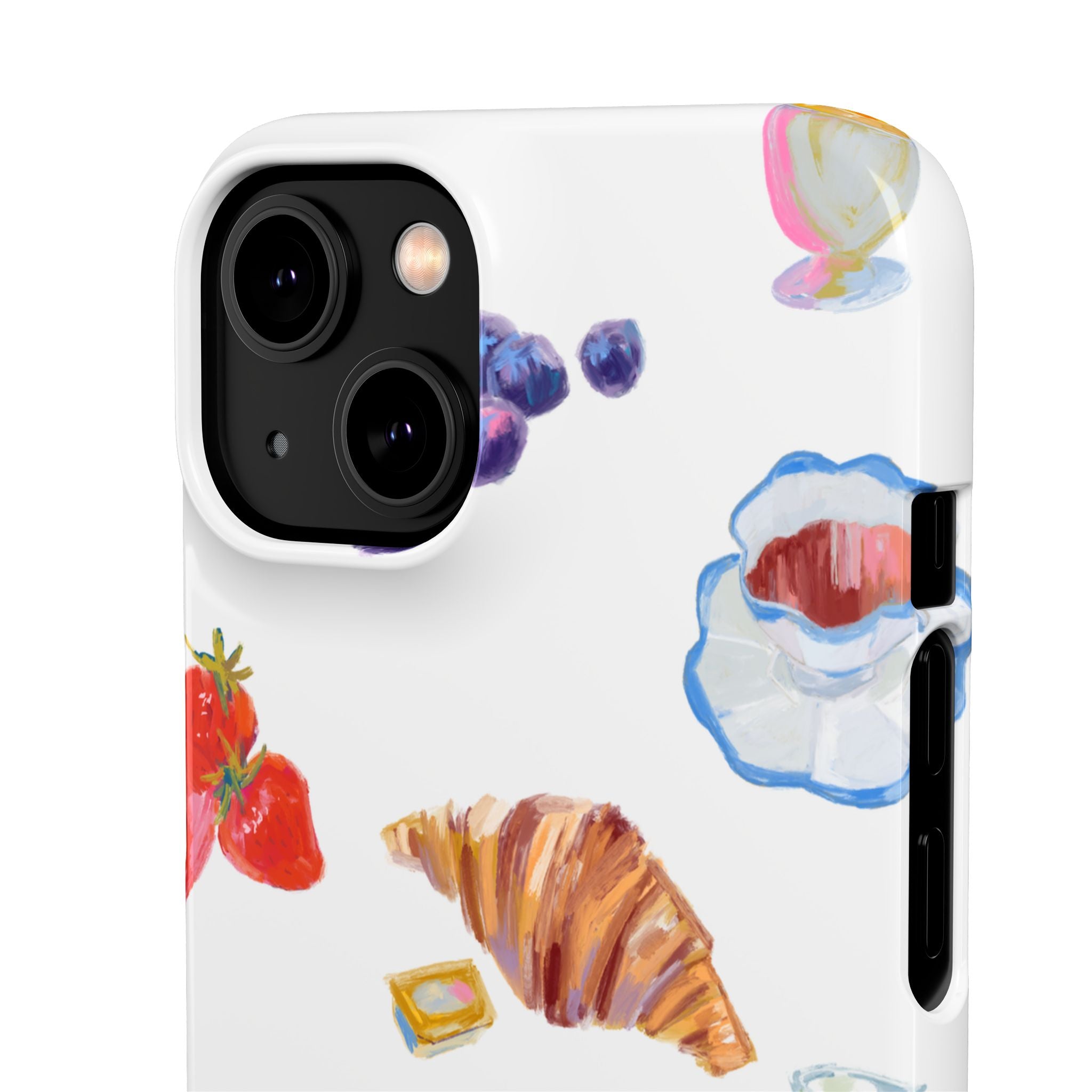 Phone Case — Watercolor Breakfast Pattern (croissant, berries, juice)