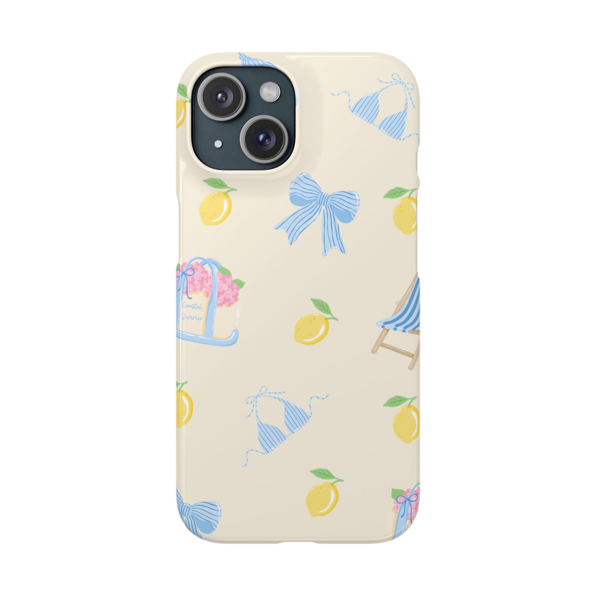 Cute Lemon & Beach Pattern Phone Case — Pastel Summer Snap Case