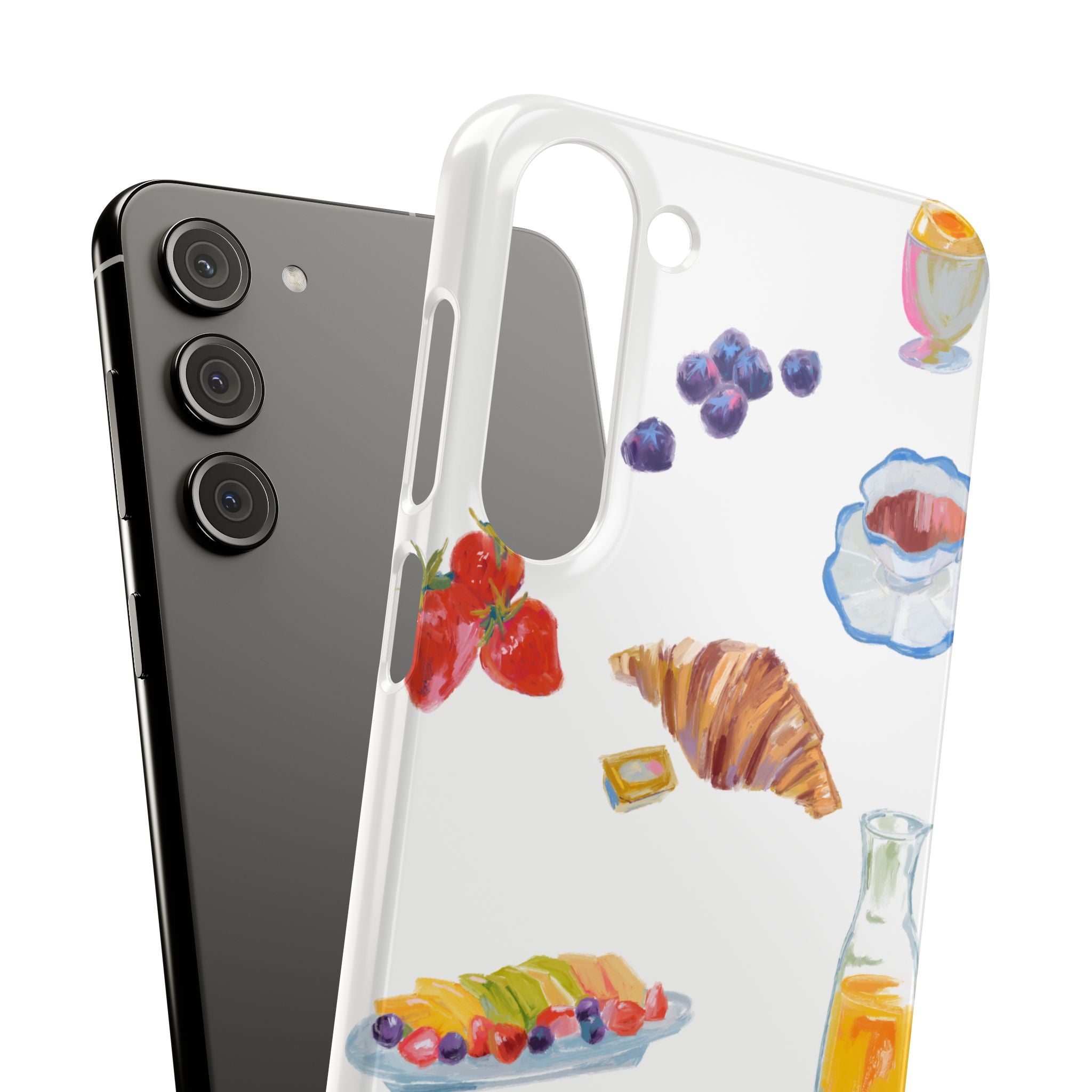 Phone Case — Watercolor Breakfast Pattern (croissant, berries, juice)
