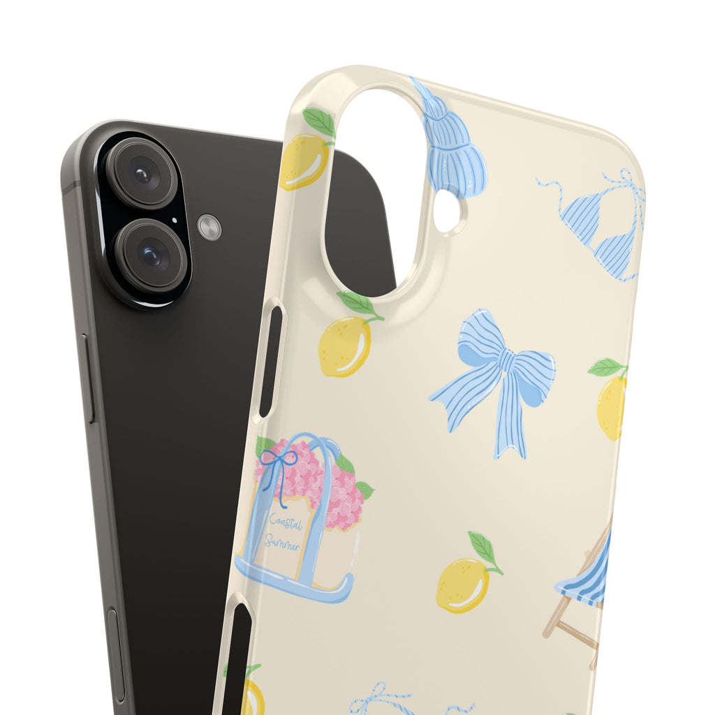 Cute Lemon & Beach Pattern Phone Case — Pastel Summer Snap Case