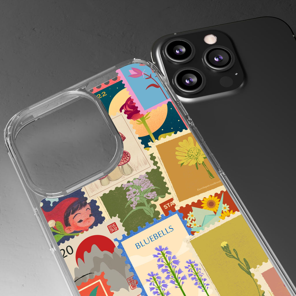 Clear Case — Vintage Floral Stamp Collage Phone Case