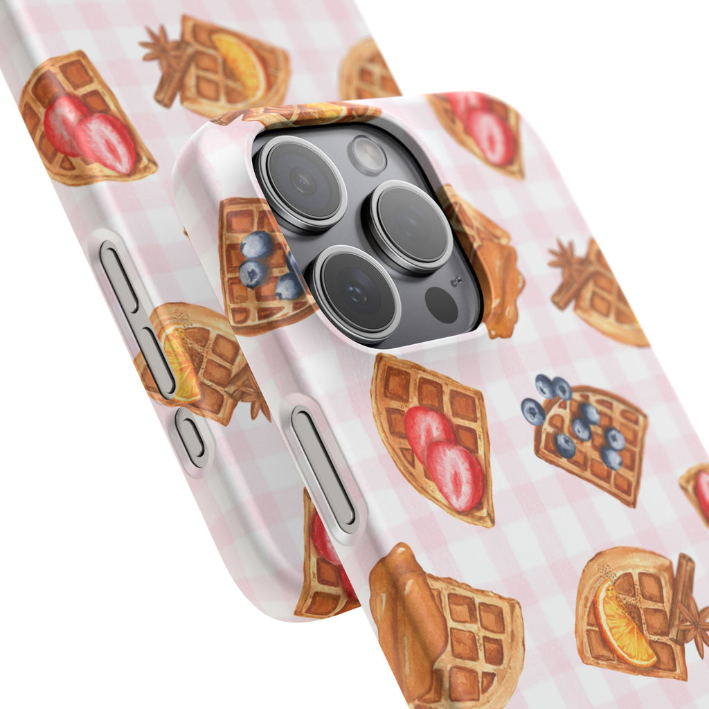 Waffle Picnic Phone Case — Cute Strawberry & Blueberry Waffles on Pink Gingham Snap Case