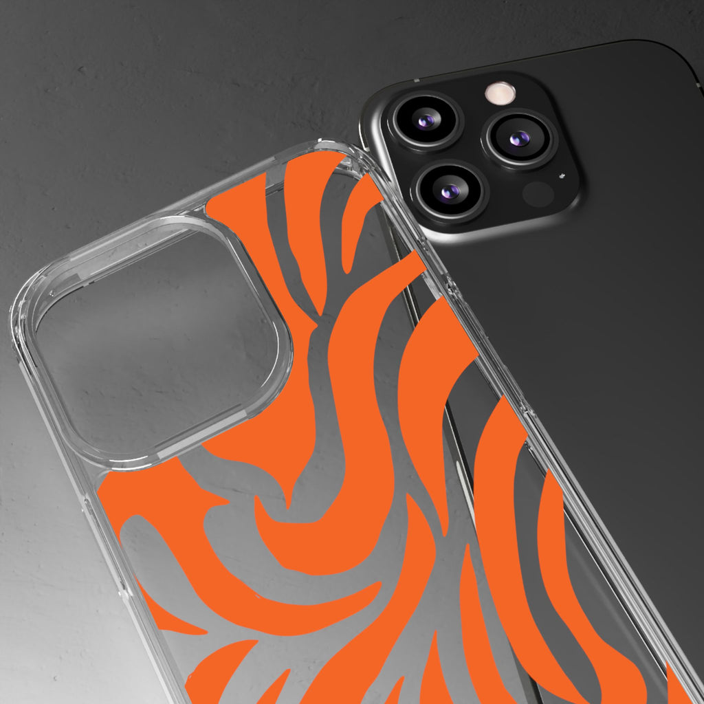 Orange Tiger Stripe Clear Phone Case — Bold Animal Print iPhone Cover