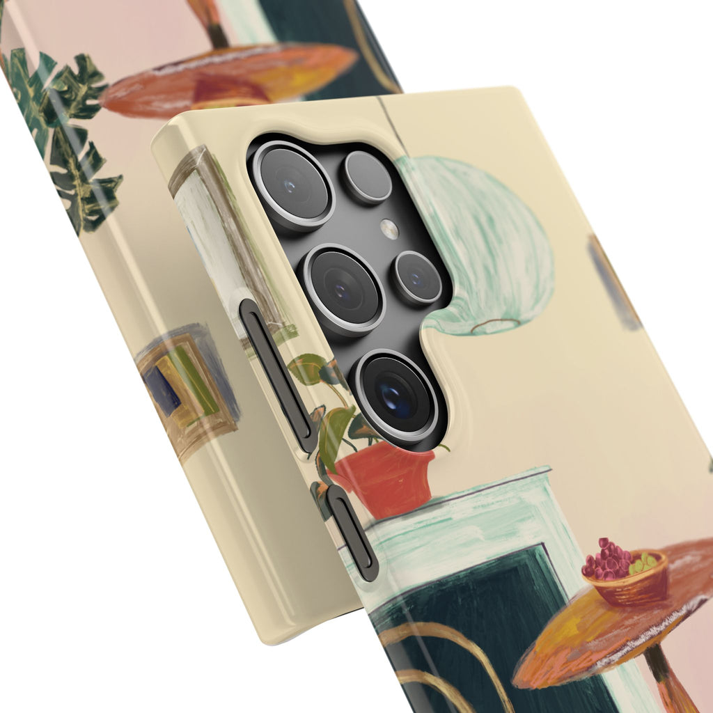 Vintage Bistro Phone Case — Cozy Cafe Interior Illustration Snap Case
