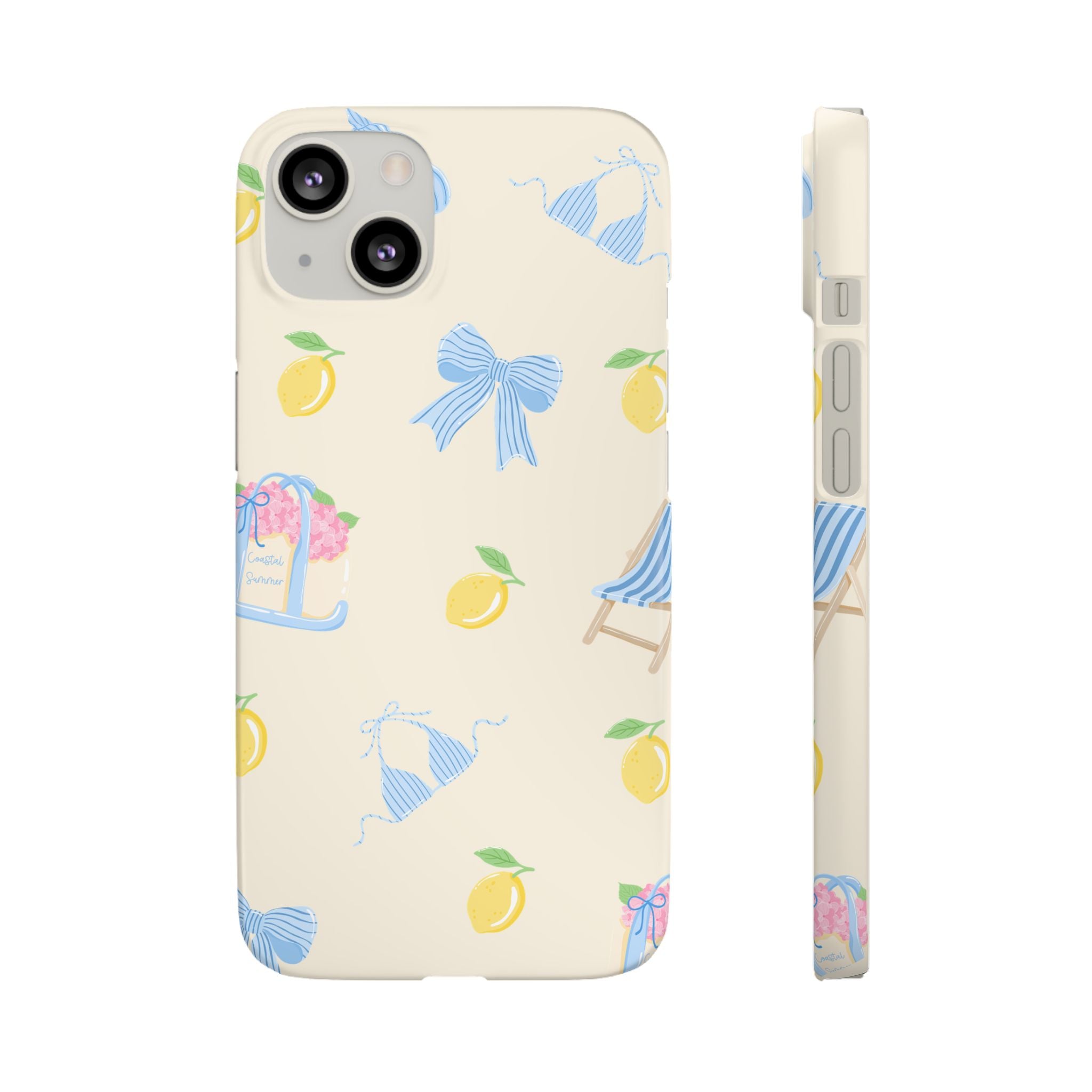 Cute Lemon & Beach Pattern Phone Case — Pastel Summer Snap Case