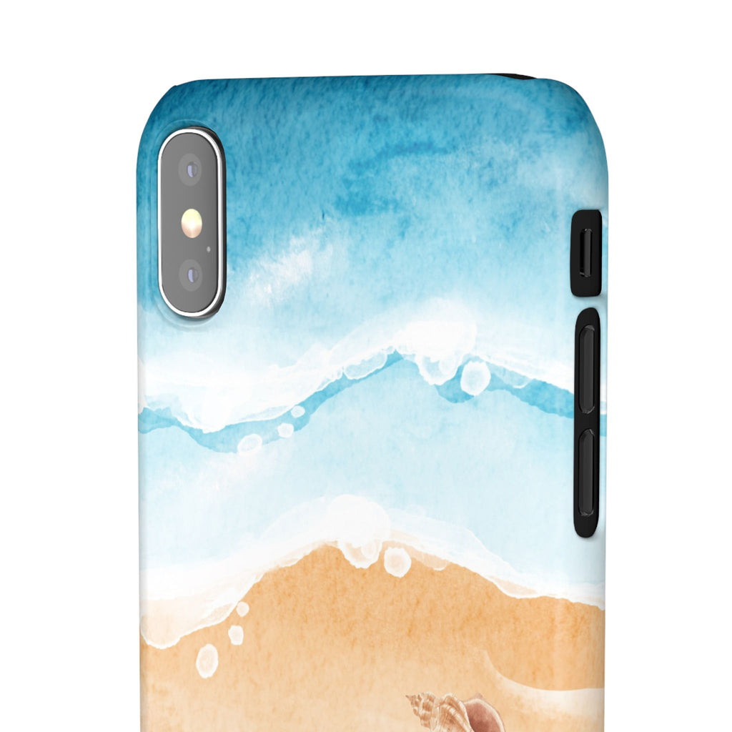 Beach Scene Phone Case — Watercolor Sand, Seashells & Crabs