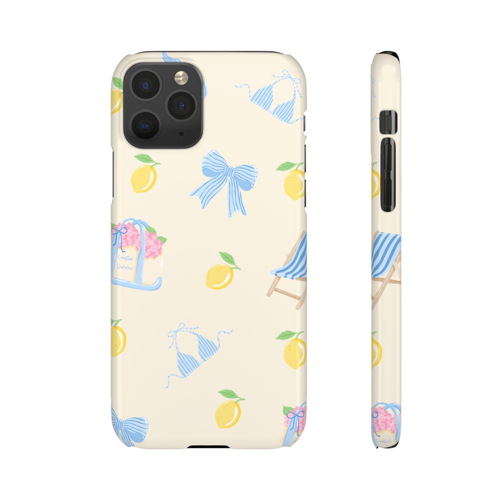 Cute Lemon & Beach Pattern Phone Case — Pastel Summer Snap Case