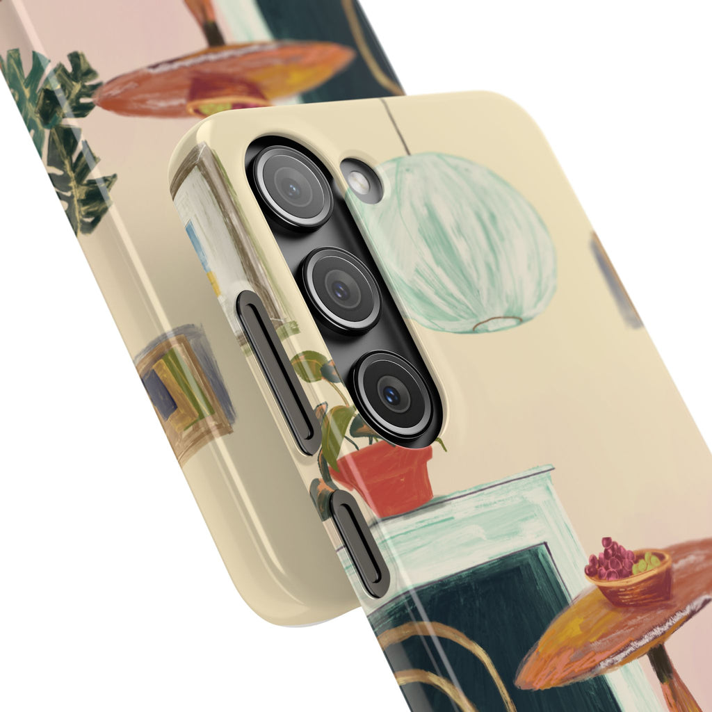 Vintage Bistro Phone Case — Cozy Cafe Interior Illustration Snap Case