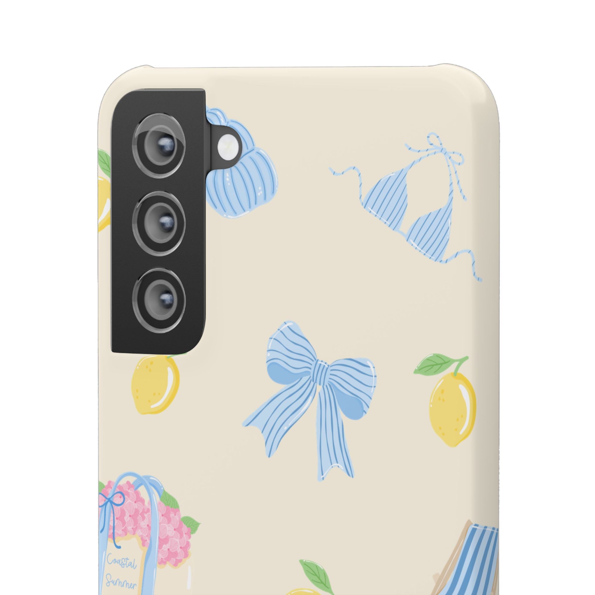 Cute Lemon & Beach Pattern Phone Case — Pastel Summer Snap Case