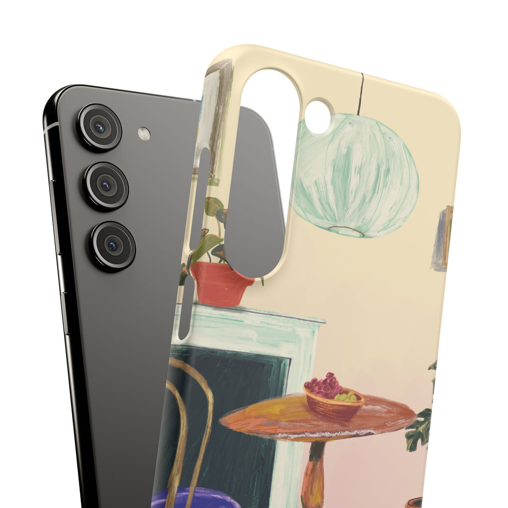 Vintage Bistro Phone Case — Cozy Cafe Interior Illustration Snap Case