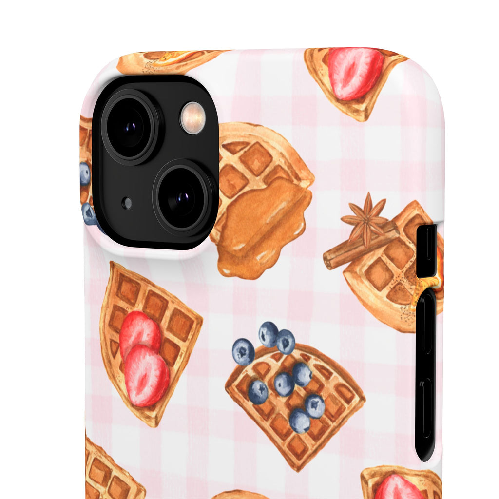 Waffle Picnic Phone Case — Cute Strawberry & Blueberry Waffles on Pink Gingham Snap Case