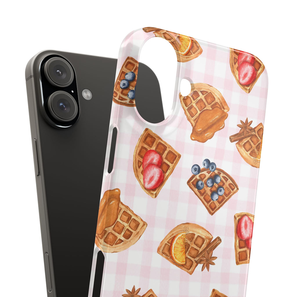 Waffle Picnic Phone Case — Cute Strawberry & Blueberry Waffles on Pink Gingham Snap Case