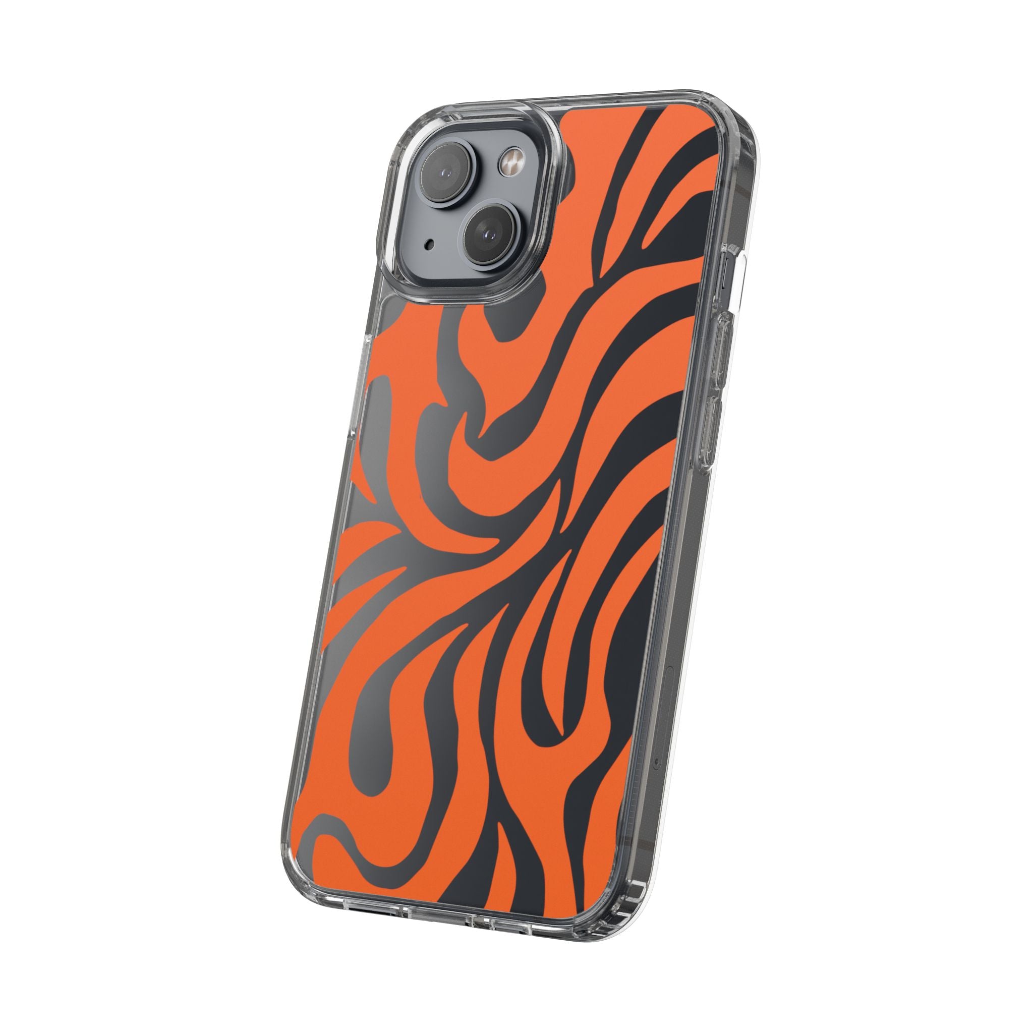 Orange Tiger Stripe Clear Phone Case — Bold Animal Print iPhone Cover
