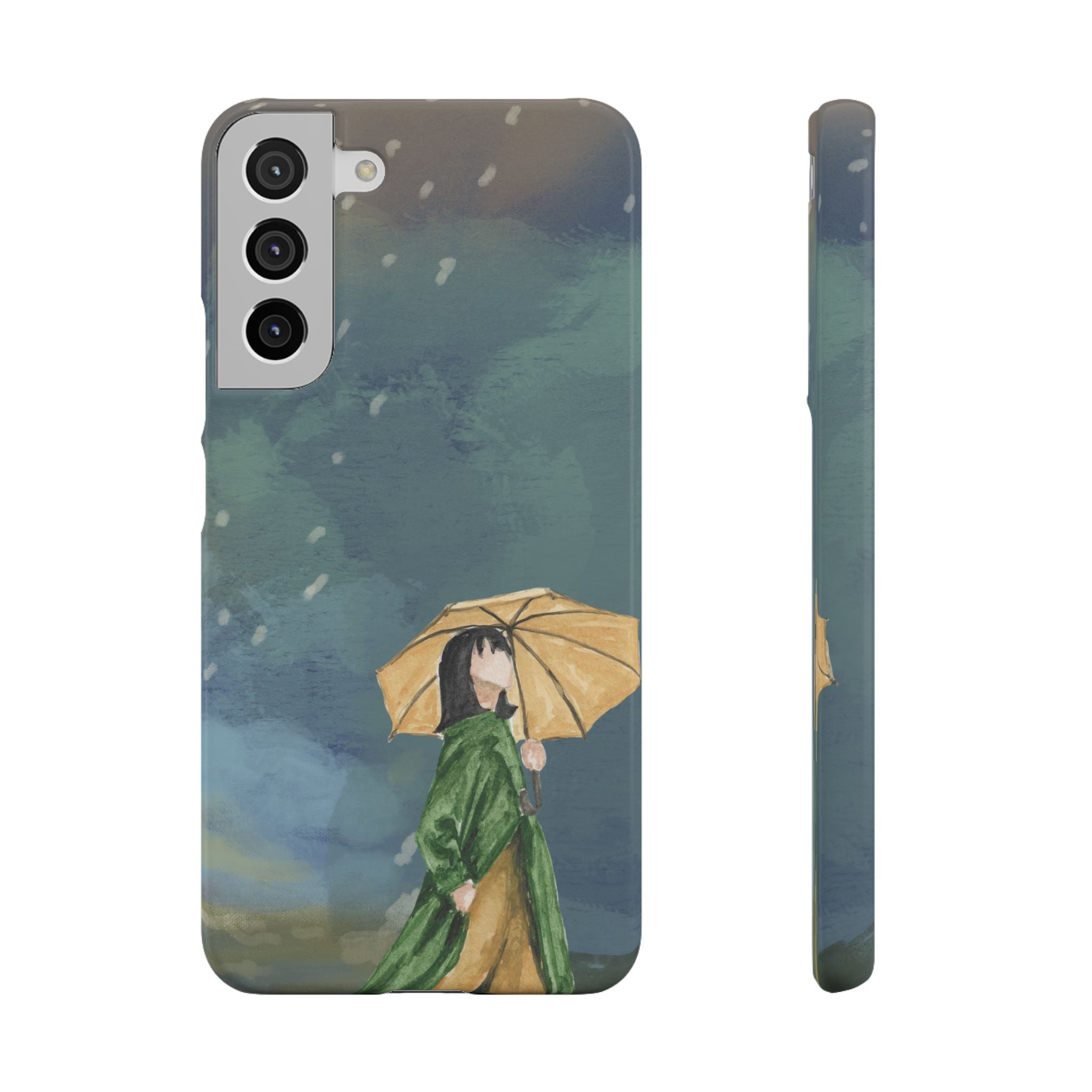 Artistic Rainfall Phone Case – Woman with Umbrella Design