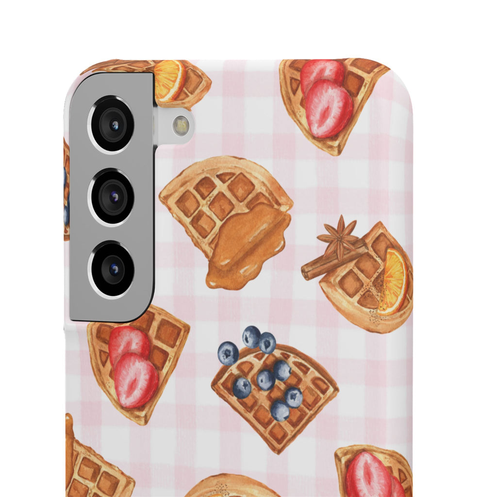 Waffle Picnic Phone Case — Cute Strawberry & Blueberry Waffles on Pink Gingham Snap Case