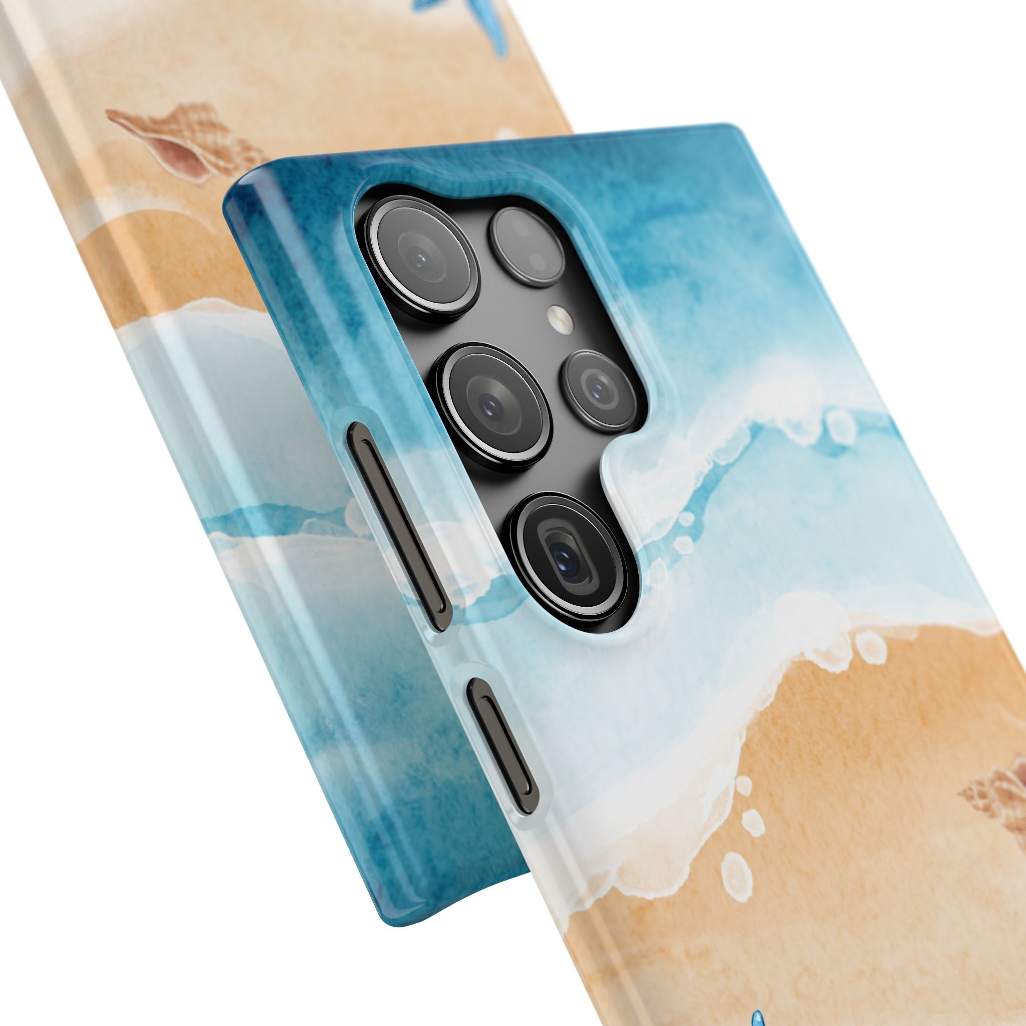 Beach Scene Phone Case — Watercolor Sand, Seashells & Crabs