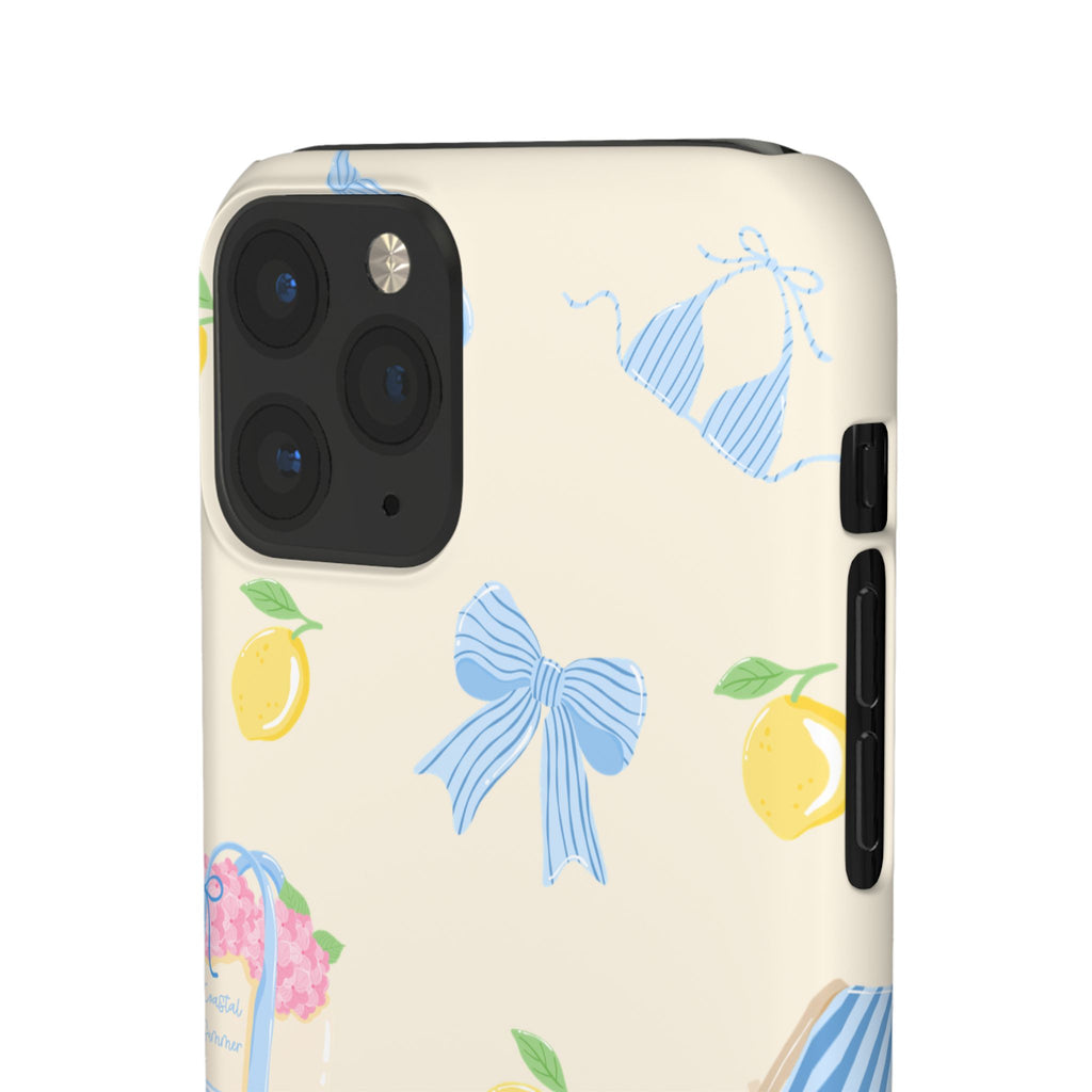 Cute Lemon & Beach Pattern Phone Case — Pastel Summer Snap Case