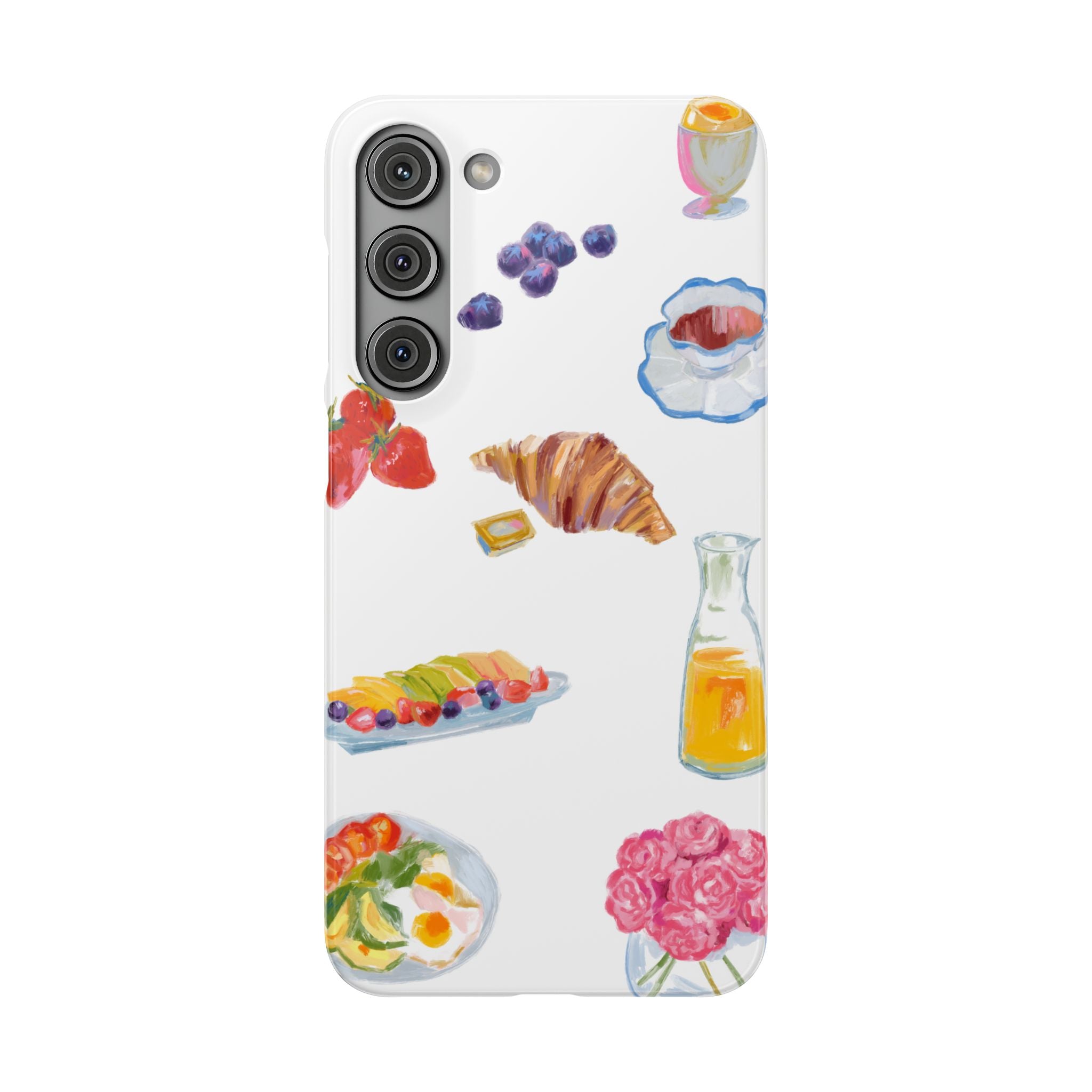 Phone Case — Watercolor Breakfast Pattern (croissant, berries, juice)