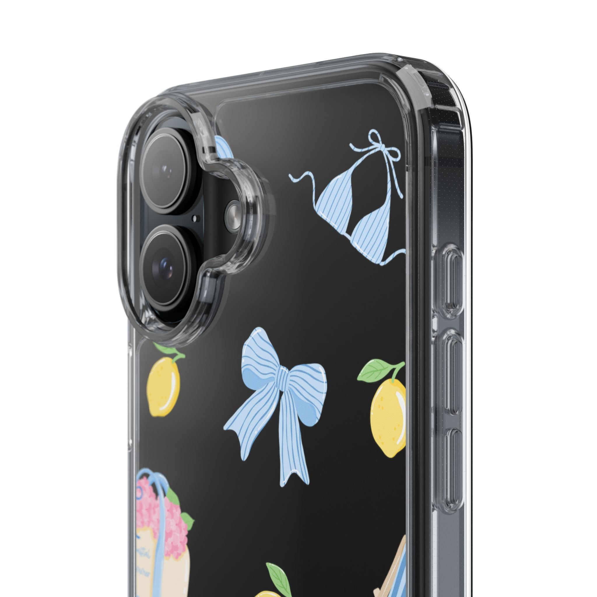 Clear Phone Case — Summer Lemon & Bow Pattern (bikini, beach chair, cake)