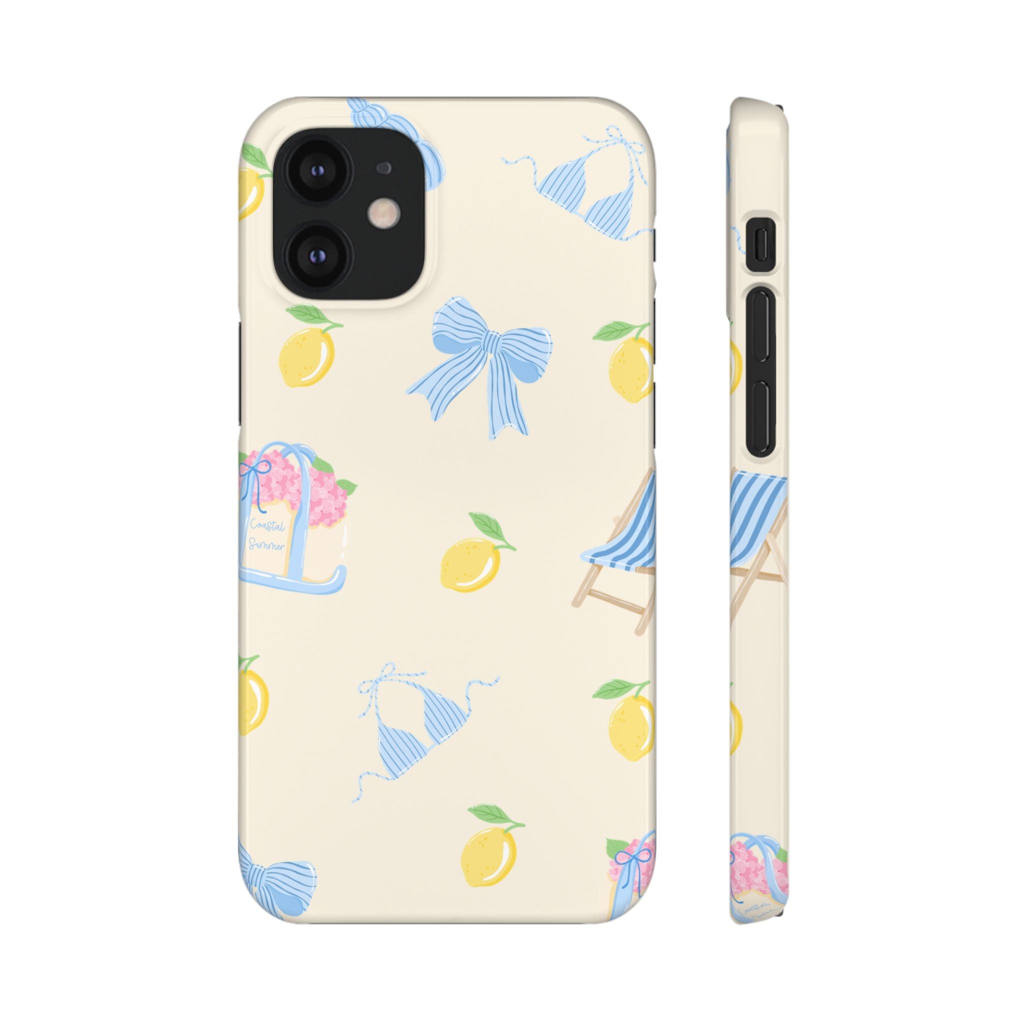 Cute Lemon & Beach Pattern Phone Case — Pastel Summer Snap Case