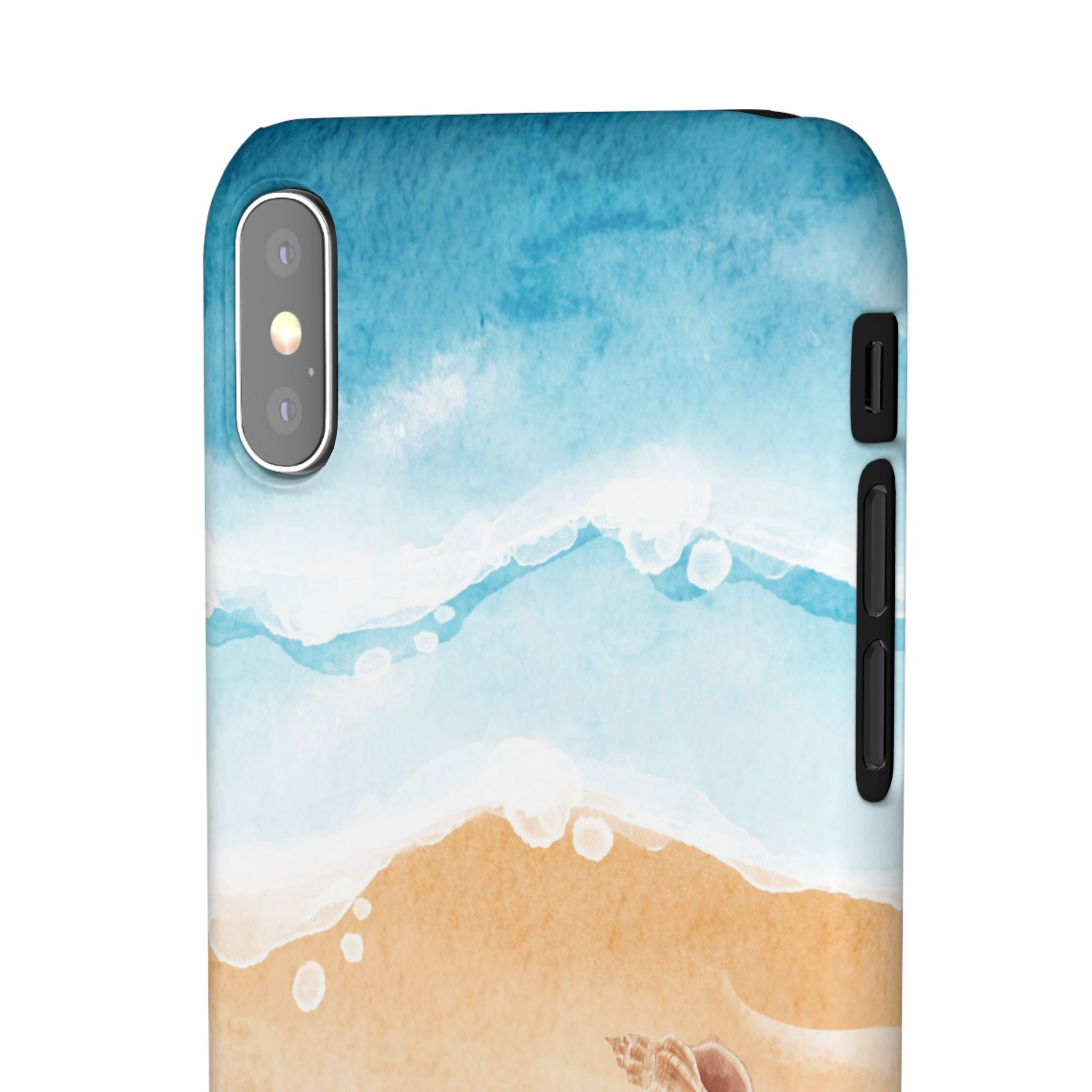 Beach Scene Phone Case — Watercolor Sand, Seashells & Crabs