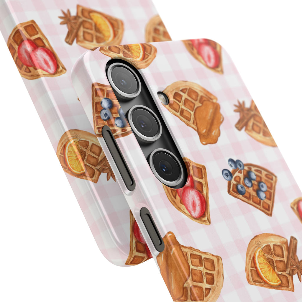 Waffle Picnic Phone Case — Cute Strawberry & Blueberry Waffles on Pink Gingham Snap Case