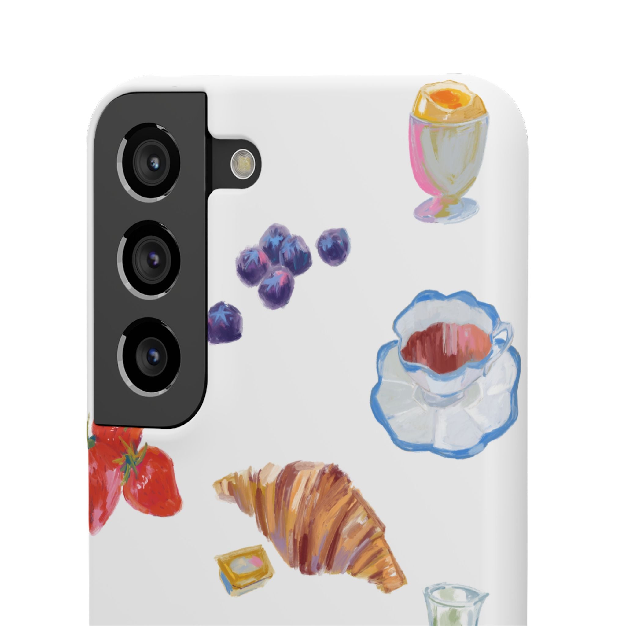 Phone Case — Watercolor Breakfast Pattern (croissant, berries, juice)