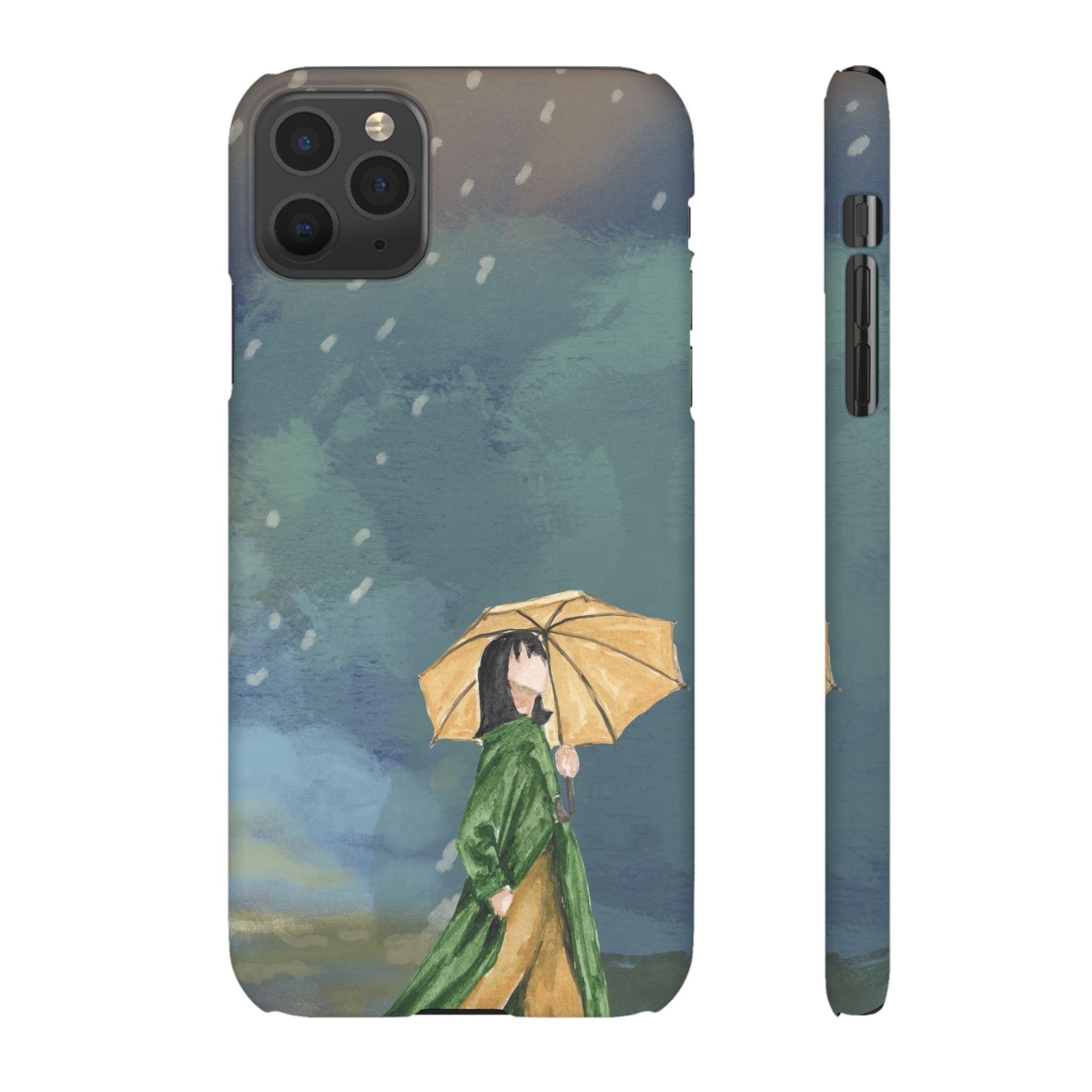 Artistic Rainfall Phone Case – Woman with Umbrella Design