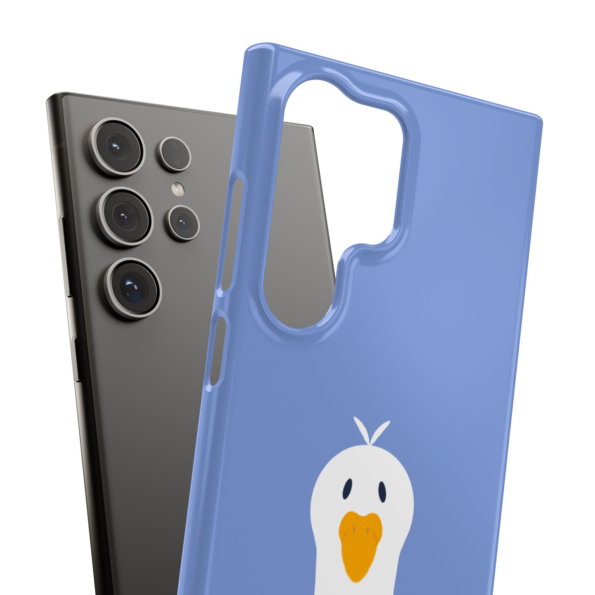 Cute Goose Phone Case – Blue Snap Phone Cover with Whimsical Bird Design
