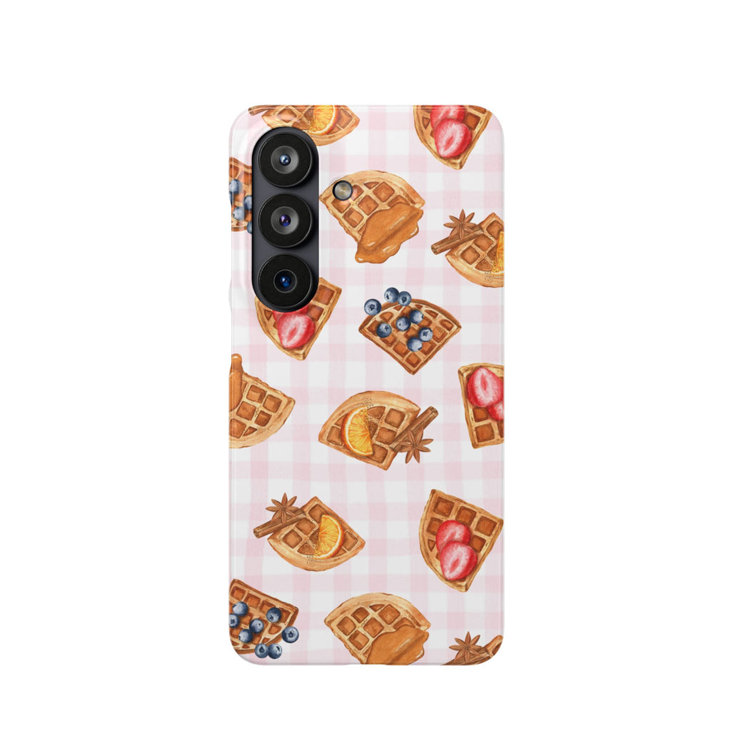 Waffle Picnic Phone Case — Cute Strawberry & Blueberry Waffles on Pink Gingham Snap Case
