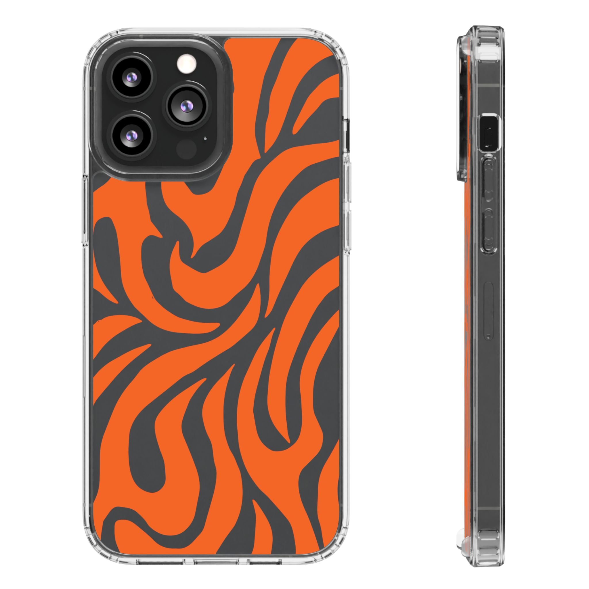 Orange Tiger Stripe Clear Phone Case — Bold Animal Print iPhone Cover